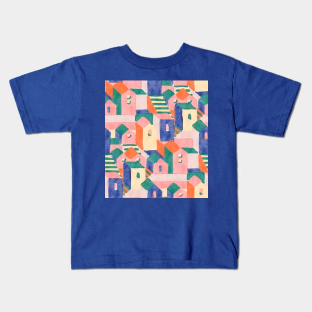 Matisse Pink and Teal Houses Kids T-Shirt by Carolina Díaz